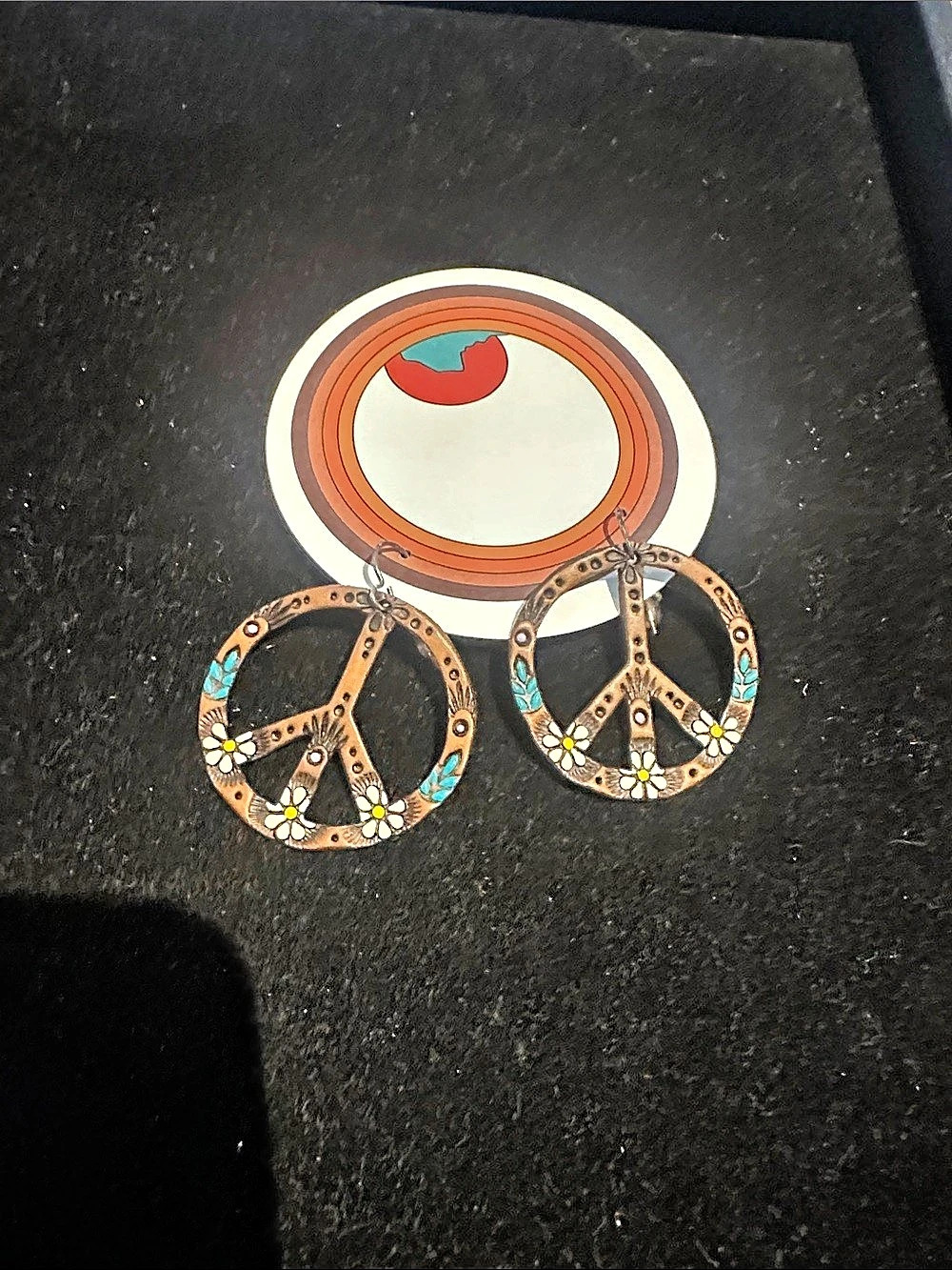 Hippie Boho Leather choker and peace earrings set